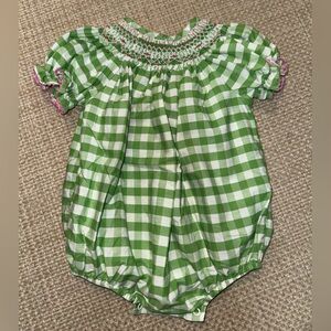 Southern Sunshine Smocked Green & White Bubble - 18M